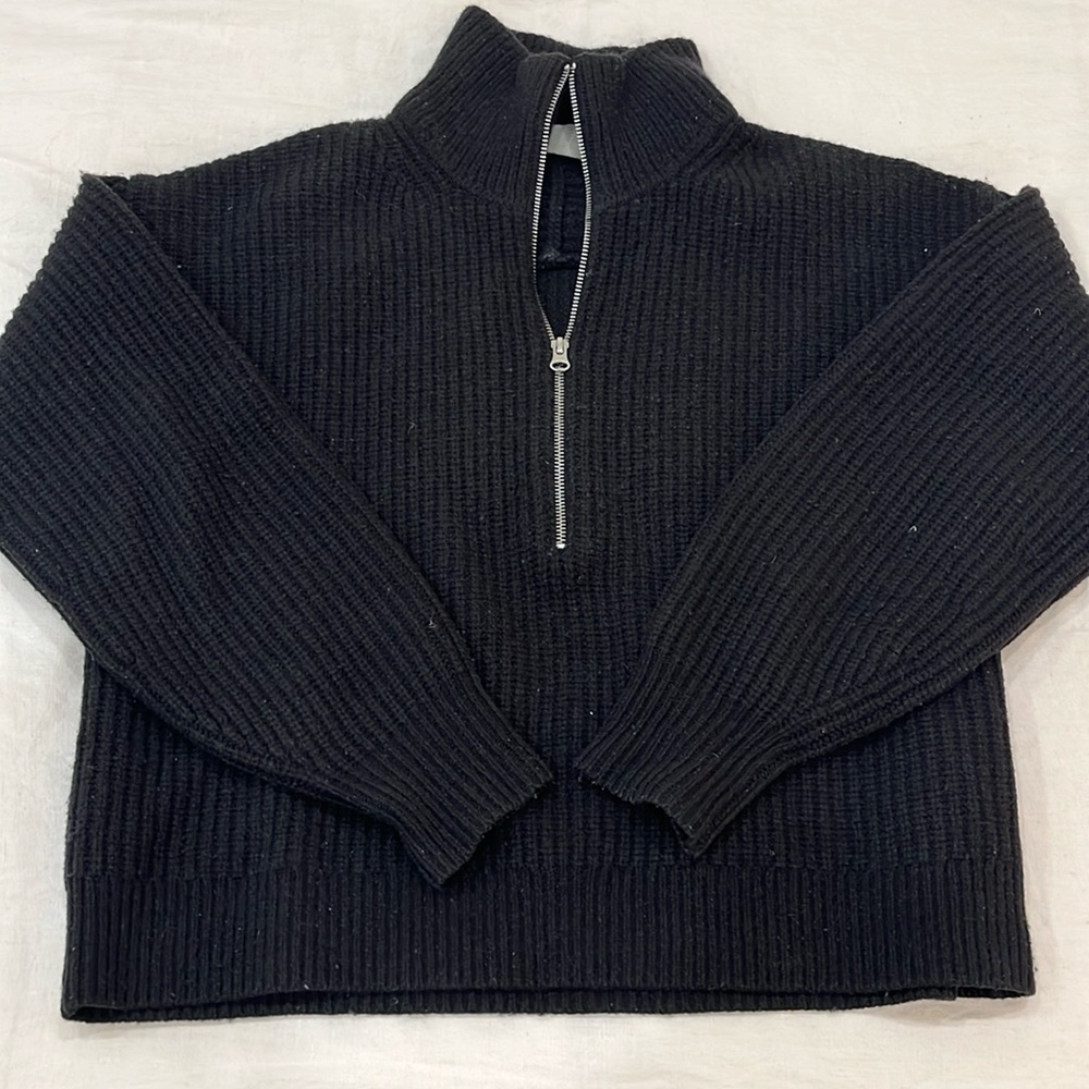 Everlane The Felted Merino Half Zip Sweater Black